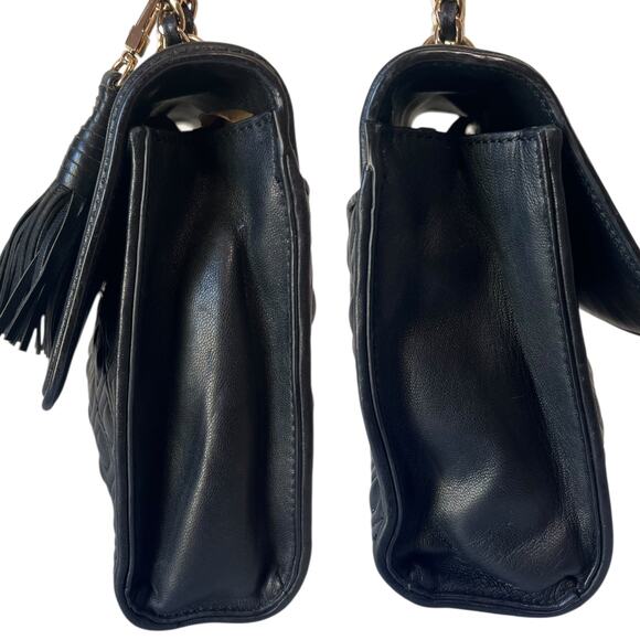 Tory Burch Fleming Leather Convertible Shoulder Bag Crossbody Black Quilted - Picture 6 of 9